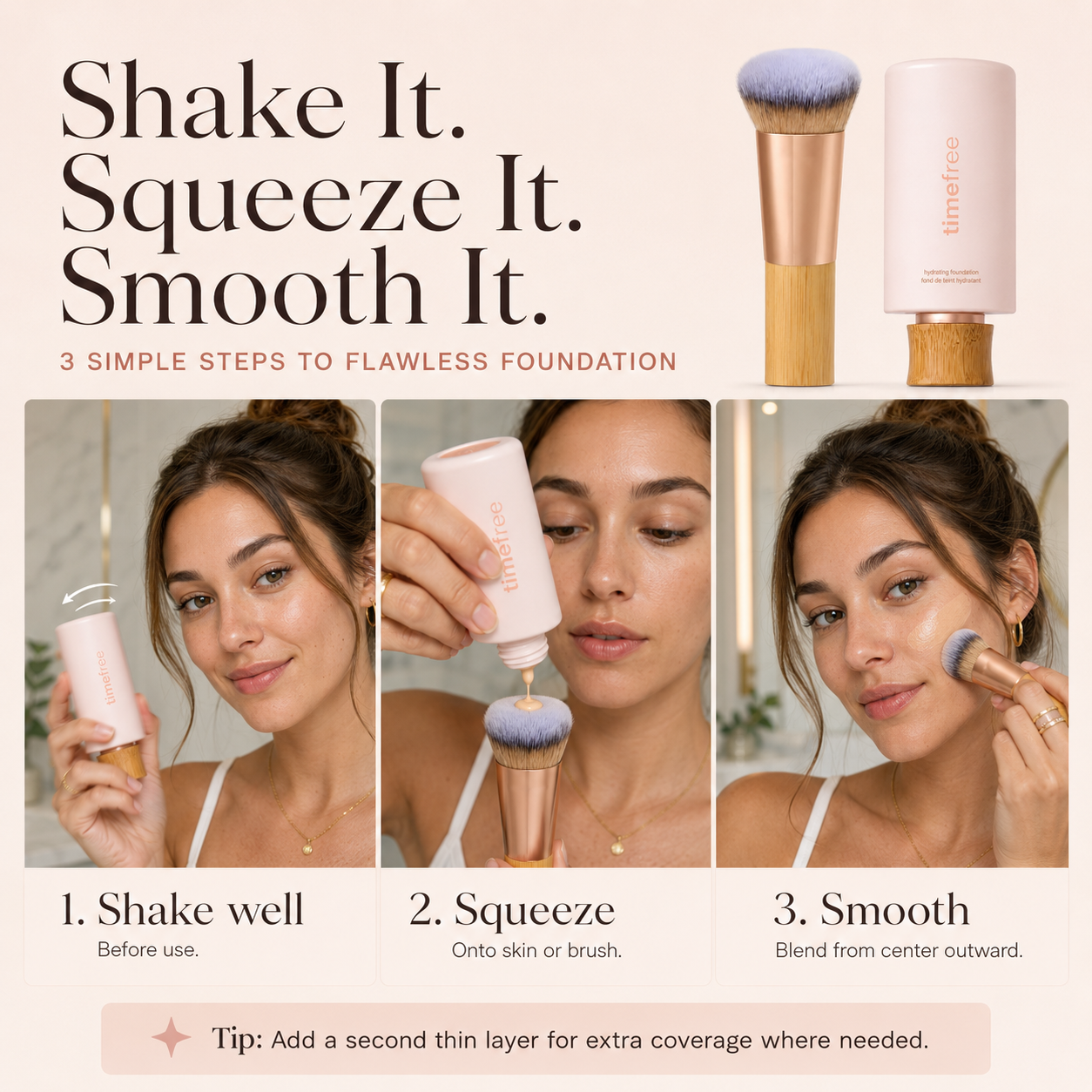 TIMEFREE HYDRATING FULL COVERAGE SERUM FOUNDATION + FREE BRUSH